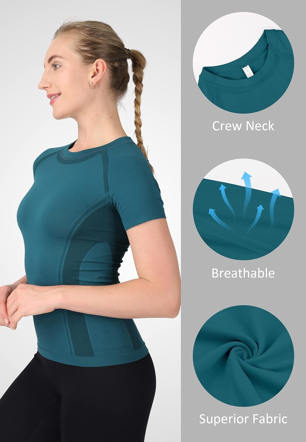 Workout Shirts for Women Short Sleeve, Workout Tops for Women, Quick Dry Gym Athletic Tops,Seamless Yoga Shirts