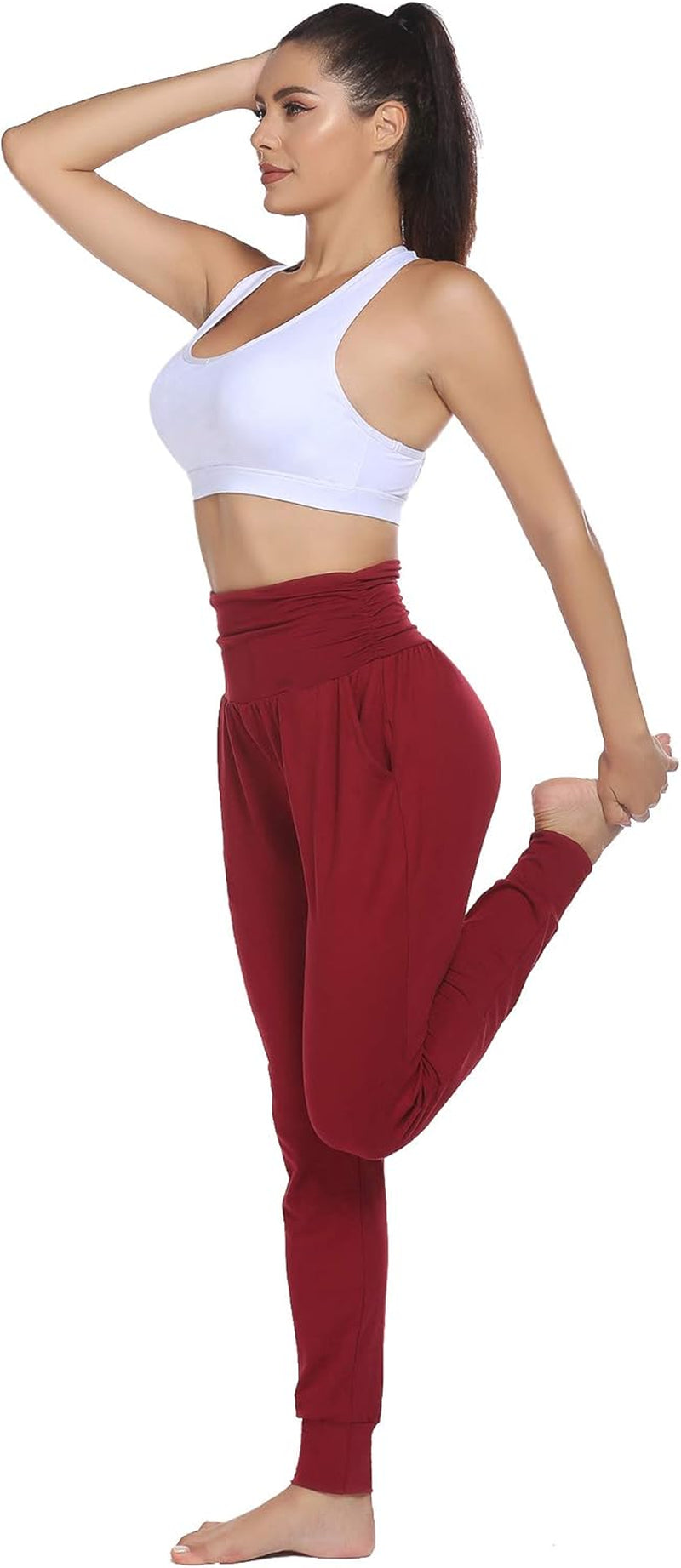 Womens Yoga Sweatpants Loose High Waist Workout Joggers Pants Comfort Lounge Pants with Pockets(Wine Red,S)