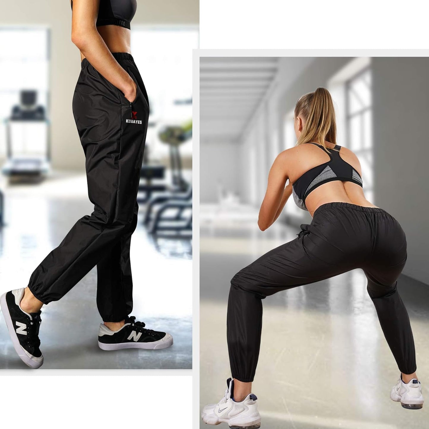 Sauna Pants for Women High Waist Neoprene-Free Hot Thermo Sweat Workout Fitness Training Exercise Pants Body Shaper (Black, Medium)