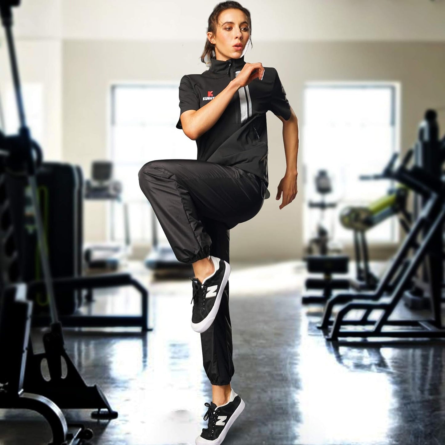 Sauna Pants for Women High Waist Neoprene-Free Hot Thermo Sweat Workout Fitness Training Exercise Pants Body Shaper (Black, Medium)