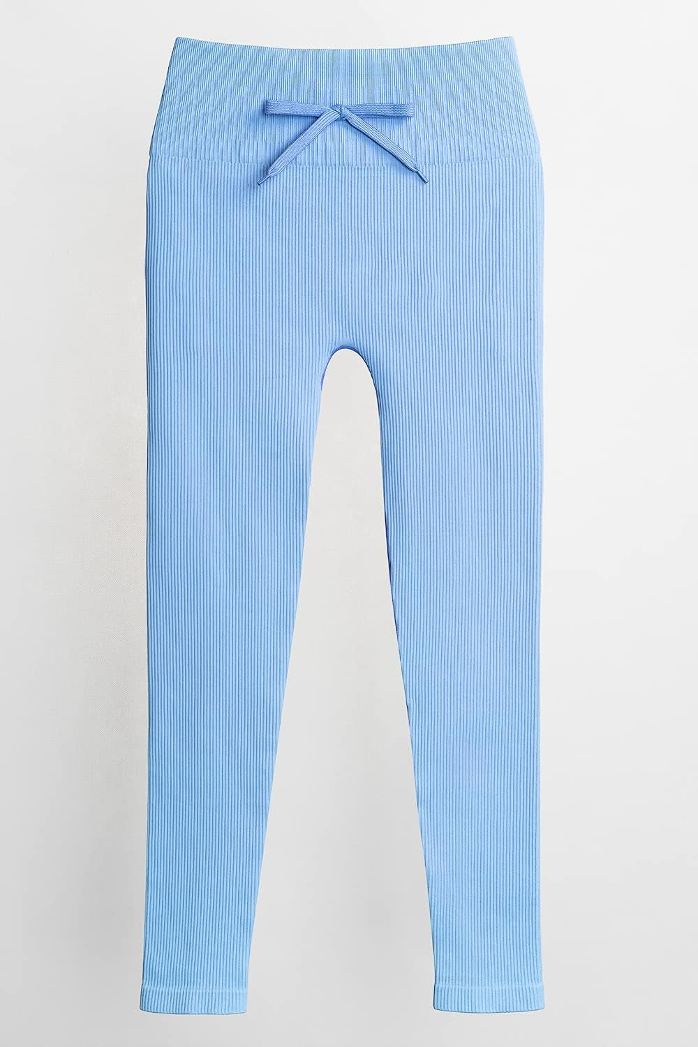 Women Workout 2 Piece Outfits Ribbed High Waist Legging Gym Yoga Bodycon Sports Crop Tops Sets Blue L