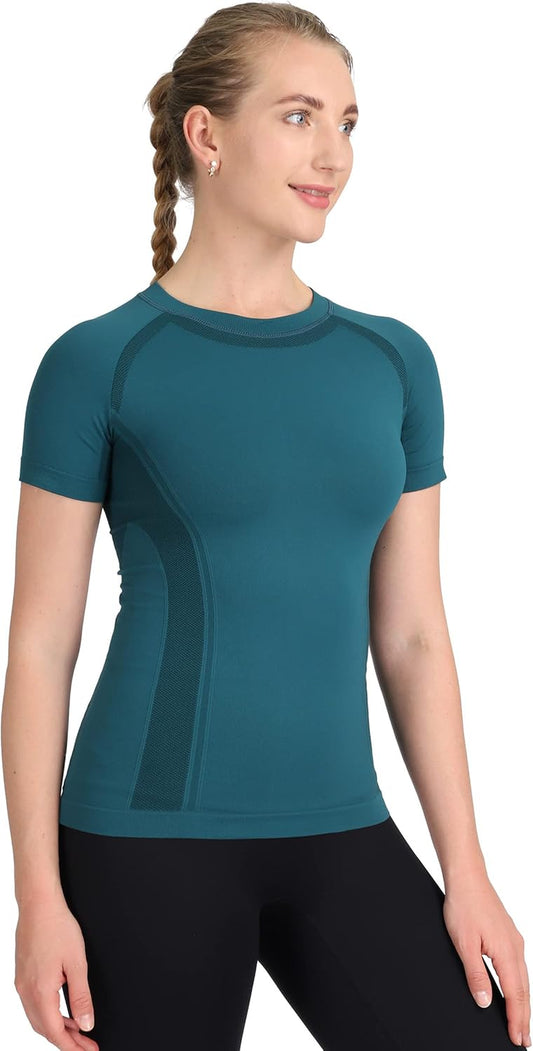 Workout Shirts for Women Short Sleeve, Workout Tops for Women, Quick Dry Gym Athletic Tops，Seamless Yoga Shirts