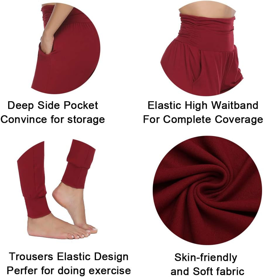 Womens Yoga Sweatpants Loose High Waist Workout Joggers Pants Comfort Lounge Pants with Pockets(Wine Red,S)