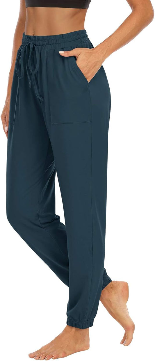 Womens Yoga Sweatpants Active Joggers Drawstring Comfy Harem Workout Lounge Pajamas Pants with Pockets Navy L