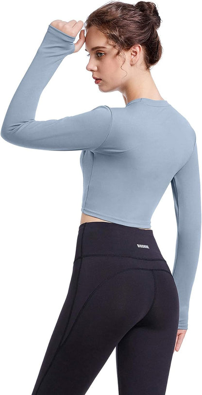 2 Pack Women'S Crop Top Long Sleeve Athletic Workout Yoga Shirts Cropped Sweatshirts with Thumb Hole