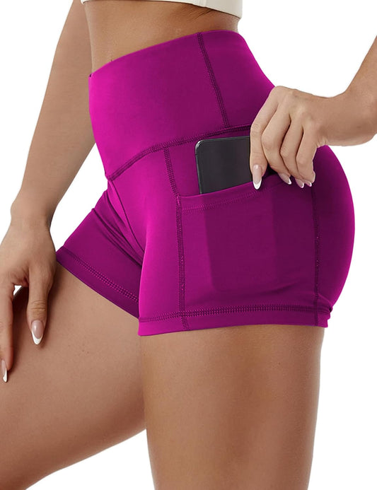 2.5"/4"/5" Basic/Out Pockets Women'S High Waist Tummy Control Yoga Shorts 4 Way Stretch Running Workout Shorts