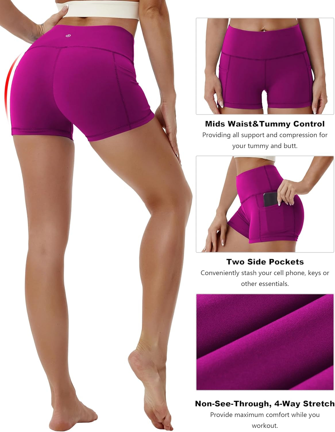 2.5"/4"/5" Basic/Out Pockets Women'S High Waist Tummy Control Yoga Shorts 4 Way Stretch Running Workout Shorts