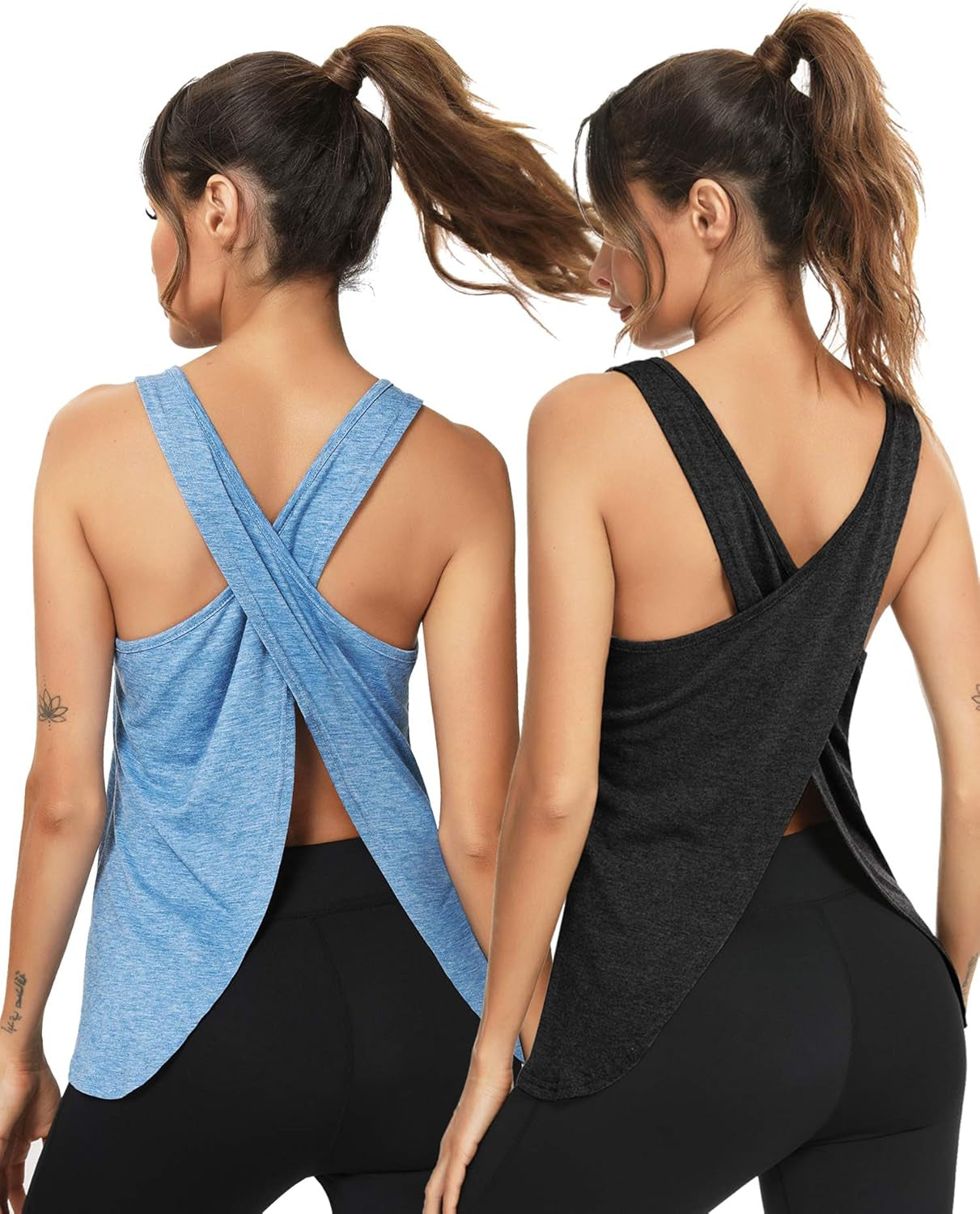 Open Back Workout Top Backless Yoga Shirts Tie Back Workout Tank Activewear Shirts Exercise Yoga Tank Tops (1-3Pack)