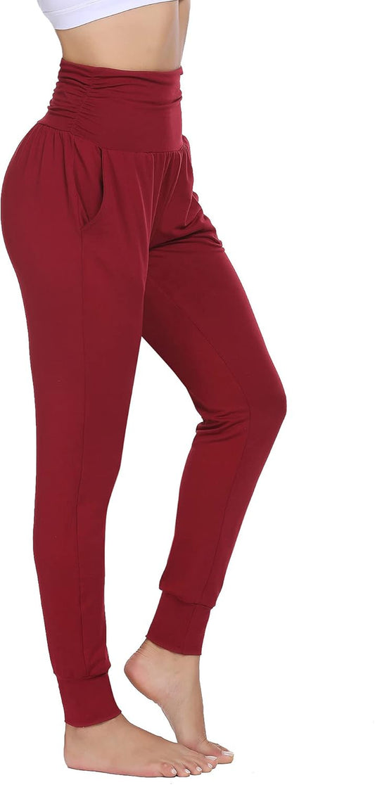 Womens Yoga Sweatpants Loose High Waist Workout Joggers Pants Comfort Lounge Pants with Pockets(Wine Red,S)