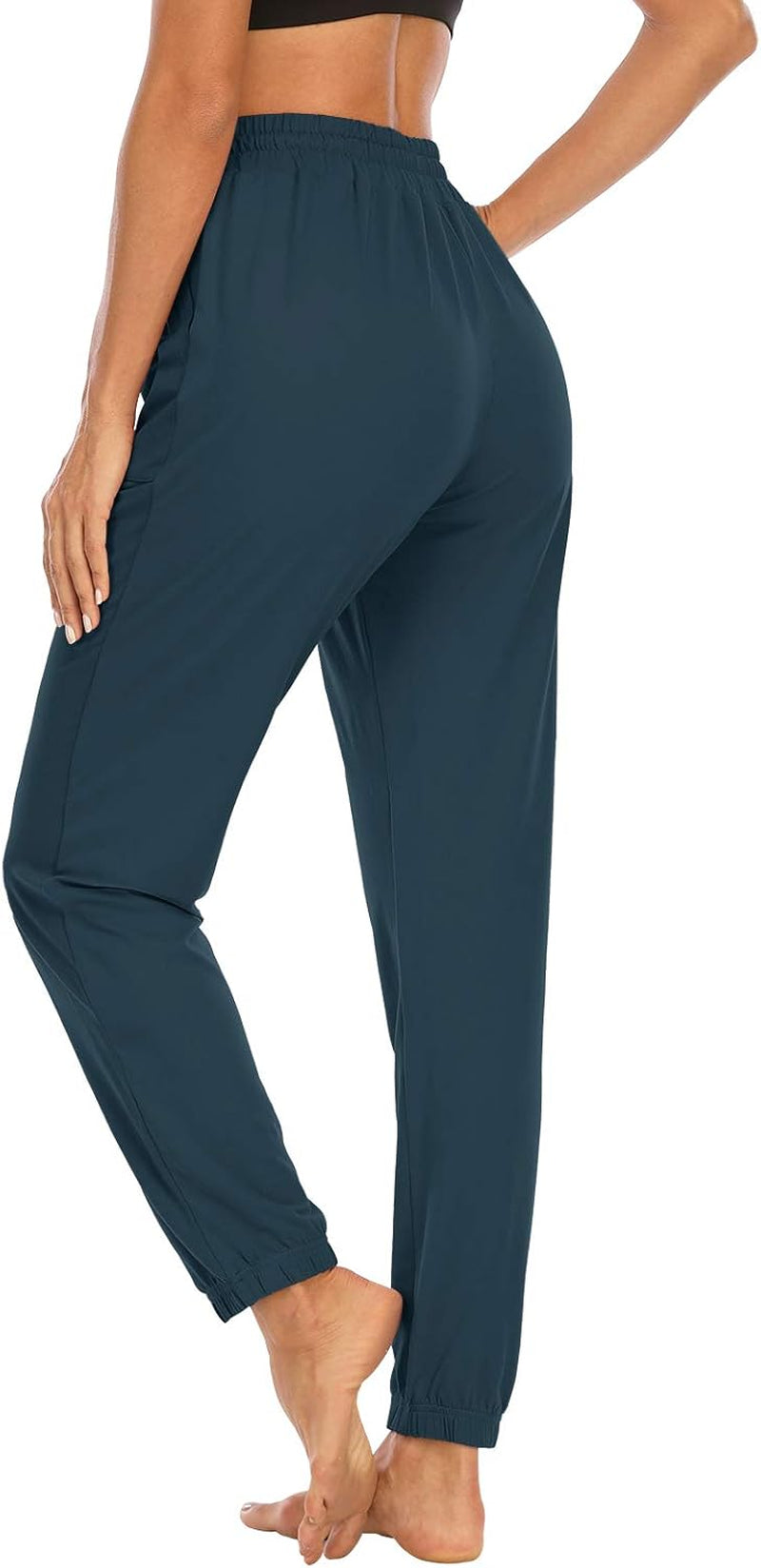 Womens Yoga Sweatpants Active Joggers Drawstring Comfy Harem Workout Lounge Pajamas Pants with Pockets Navy L