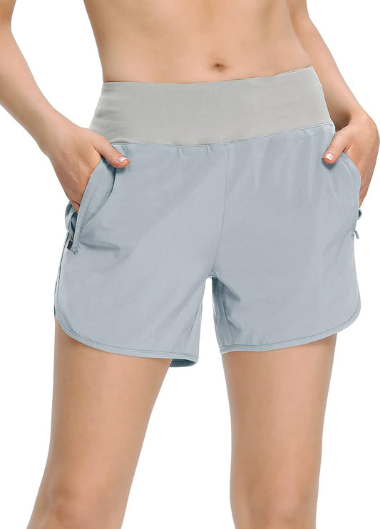 Women'S Running Shorts Quick Dry Workout Shorts Breathable Athletic Gym Short Zip Pockets 4 7 Inches Shorts