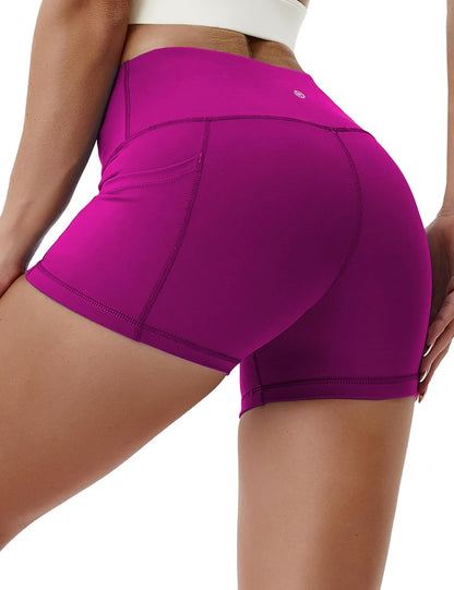 2.5"/4"/5" Basic/Out Pockets Women'S High Waist Tummy Control Yoga Shorts 4 Way Stretch Running Workout Shorts