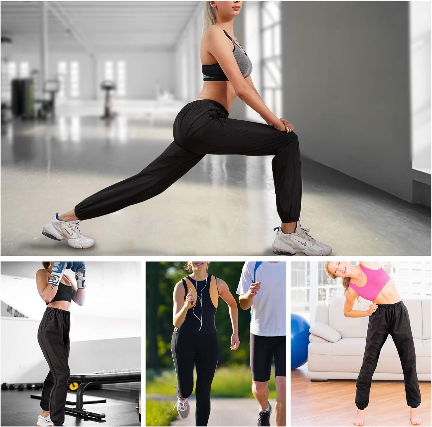 Sauna Pants for Women High Waist Neoprene-Free Hot Thermo Sweat Workout Fitness Training Exercise Pants Body Shaper (Black, Medium)