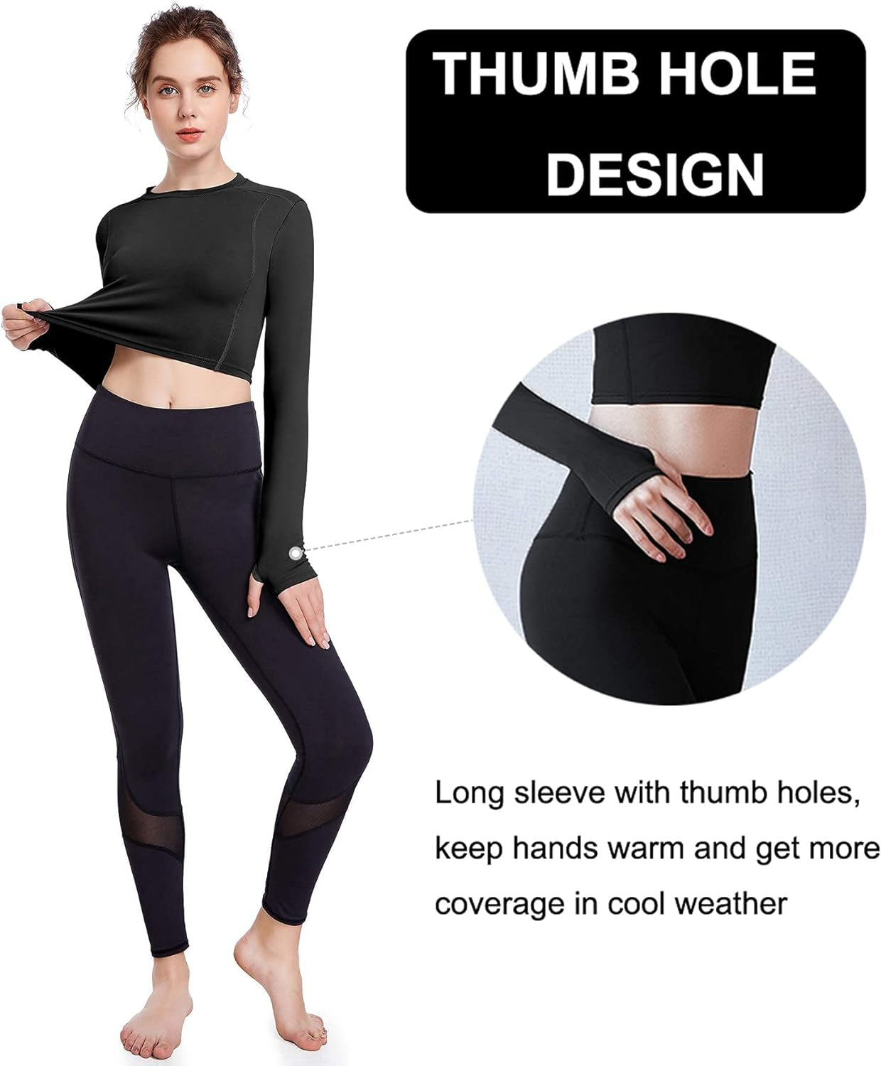 2 Pack Women'S Crop Top Long Sleeve Athletic Workout Yoga Shirts Cropped Sweatshirts with Thumb Hole