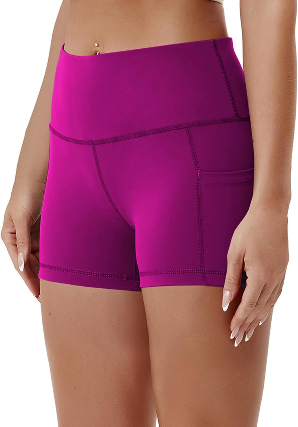 2.5"/4"/5" Basic/Out Pockets Women'S High Waist Tummy Control Yoga Shorts 4 Way Stretch Running Workout Shorts