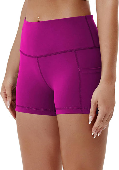 2.5"/4"/5" Basic/Out Pockets Women'S High Waist Tummy Control Yoga Shorts 4 Way Stretch Running Workout Shorts