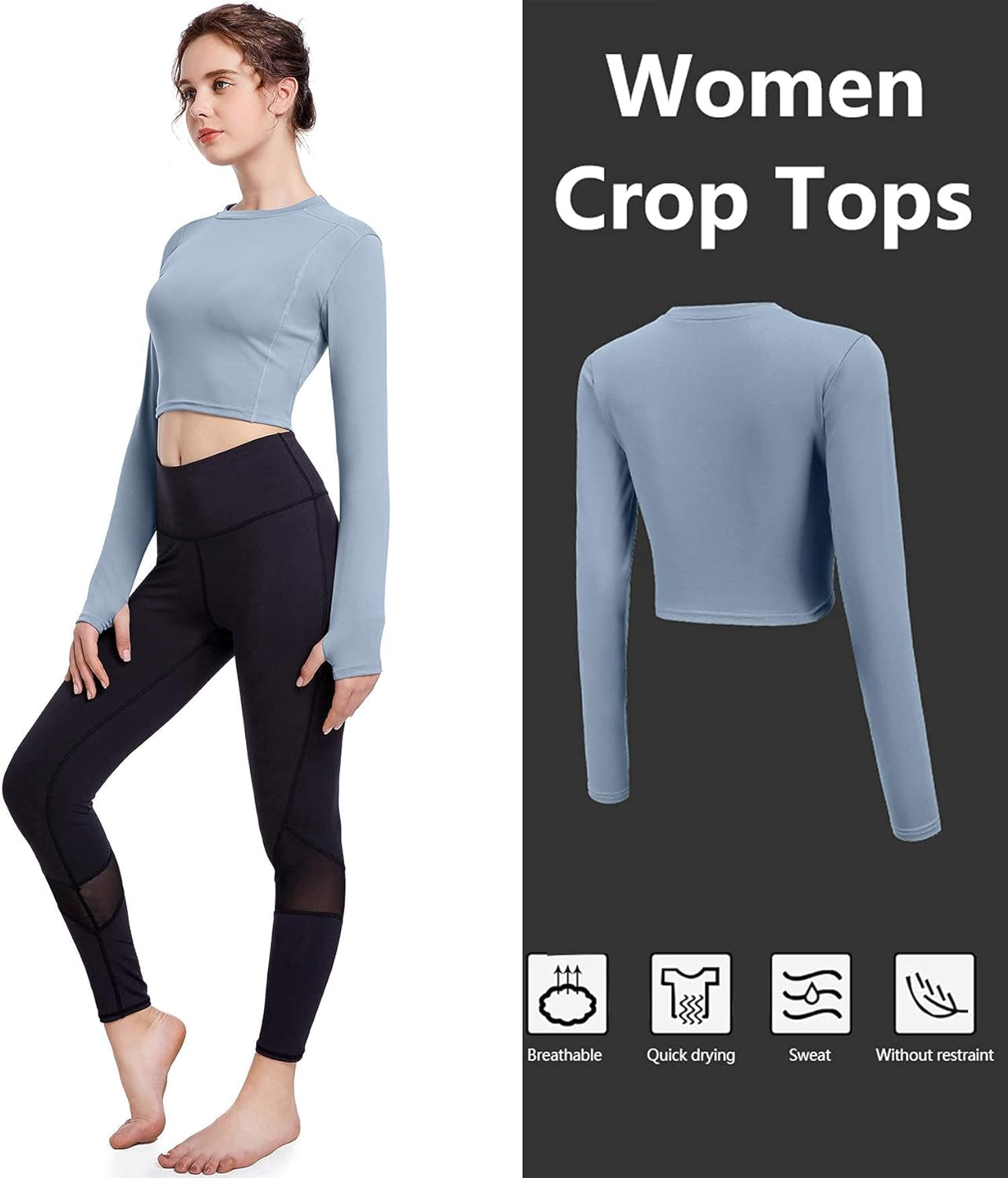 2 Pack Women'S Crop Top Long Sleeve Athletic Workout Yoga Shirts Cropped Sweatshirts with Thumb Hole