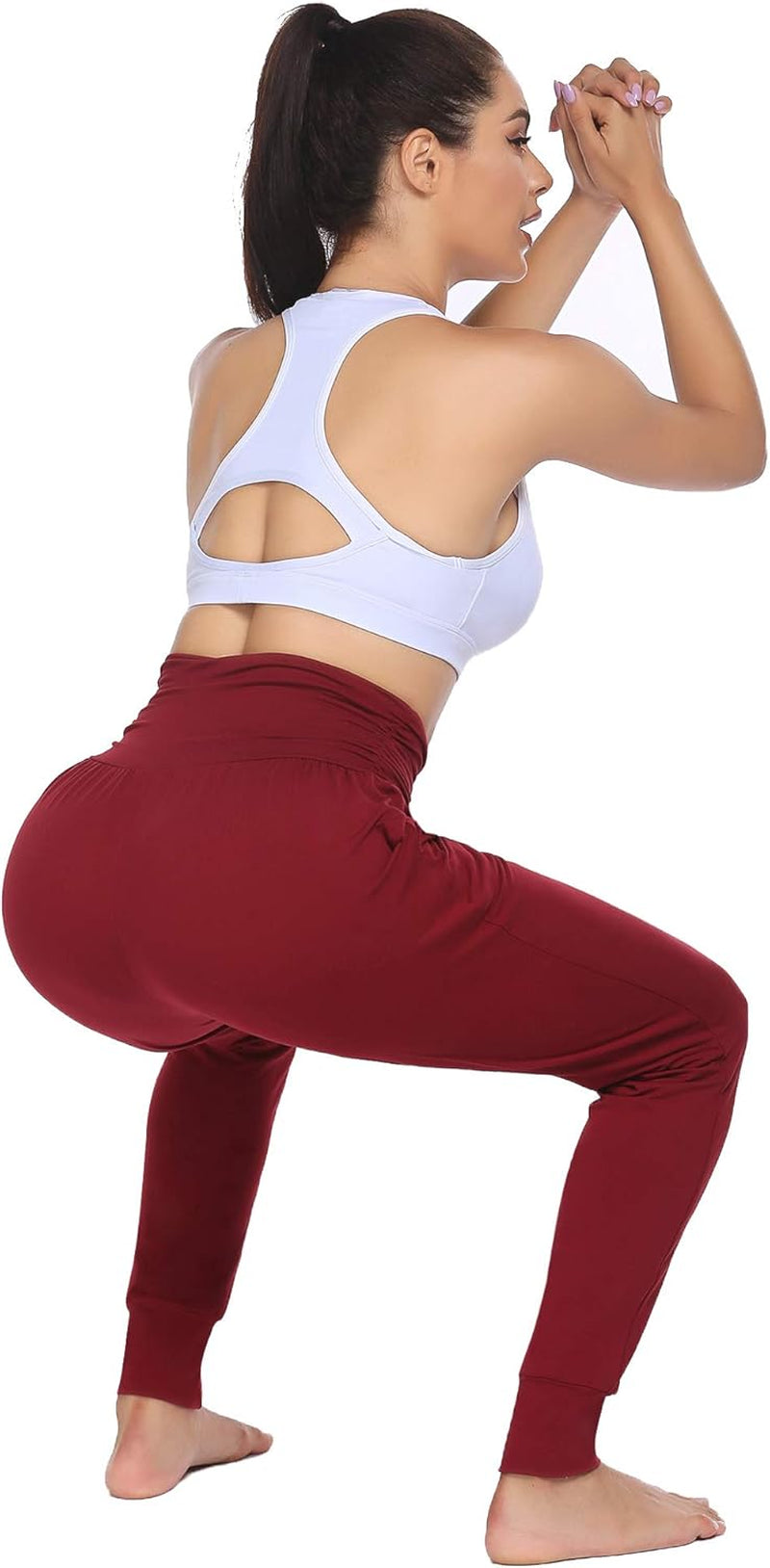 Womens Yoga Sweatpants Loose High Waist Workout Joggers Pants Comfort Lounge Pants with Pockets(Wine Red,S)