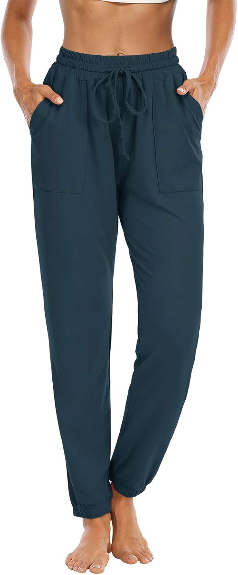 Womens Yoga Sweatpants Active Joggers Drawstring Comfy Harem Workout Lounge Pajamas Pants with Pockets Navy L