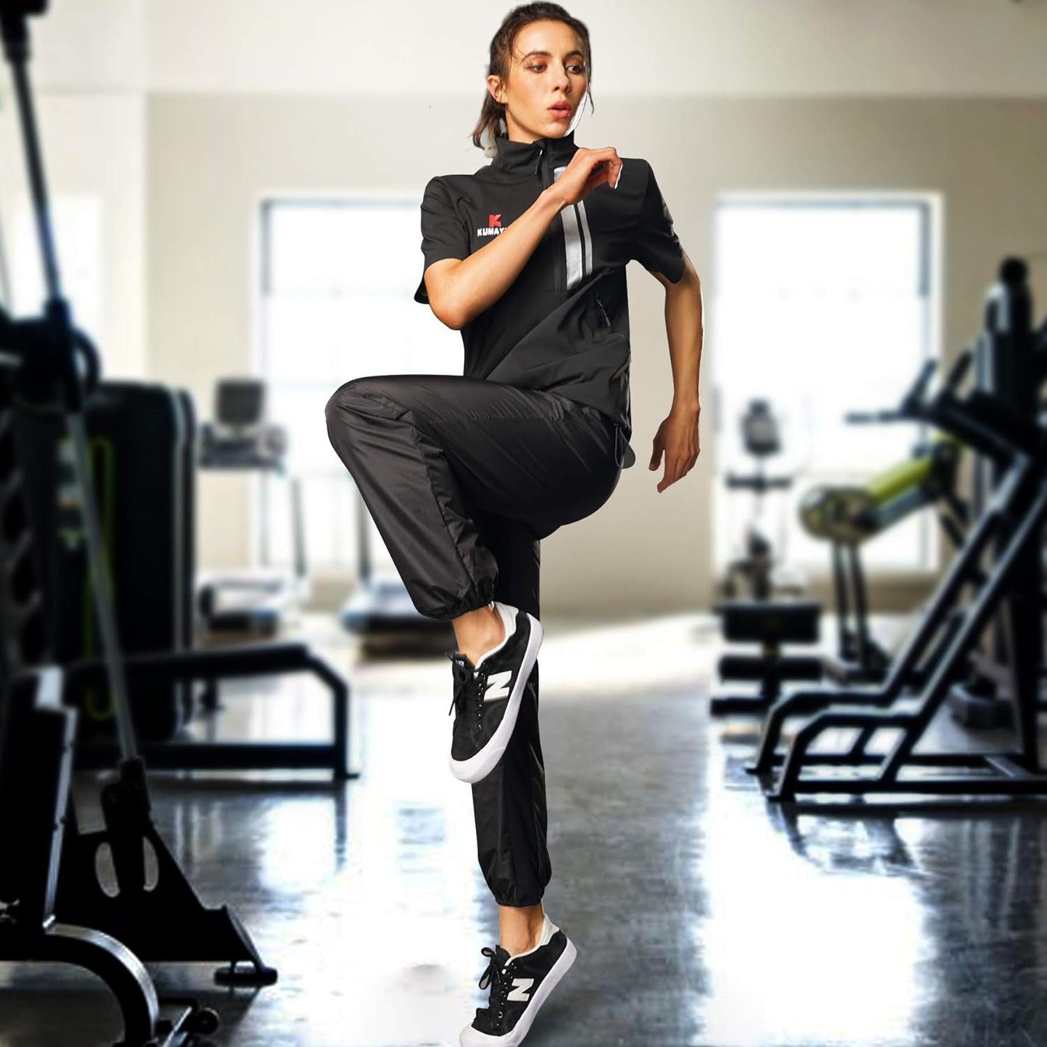 Sauna Pants for Women High Waist Neoprene-Free Hot Thermo Sweat Workout Fitness Training Exercise Pants Body Shaper (Black, Medium)