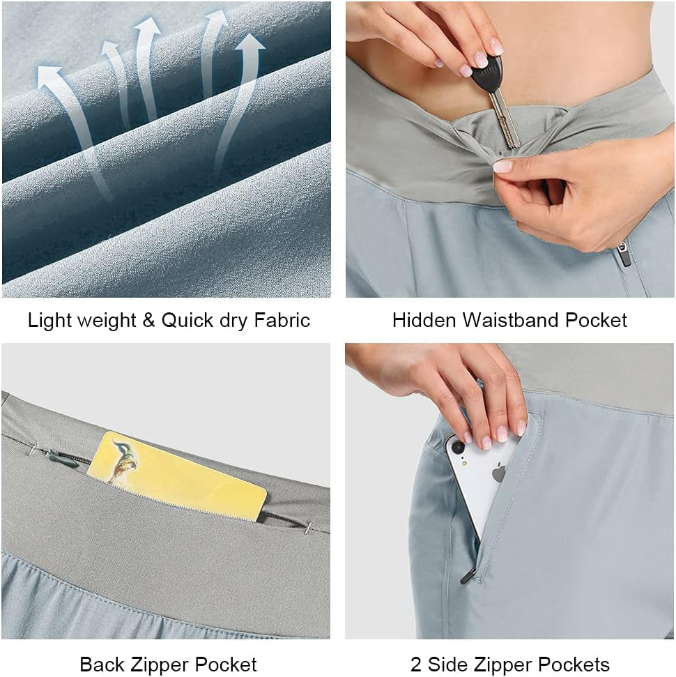 Women'S Running Shorts Quick Dry Workout Shorts Breathable Athletic Gym Short Zip Pockets 4 7 Inches Shorts