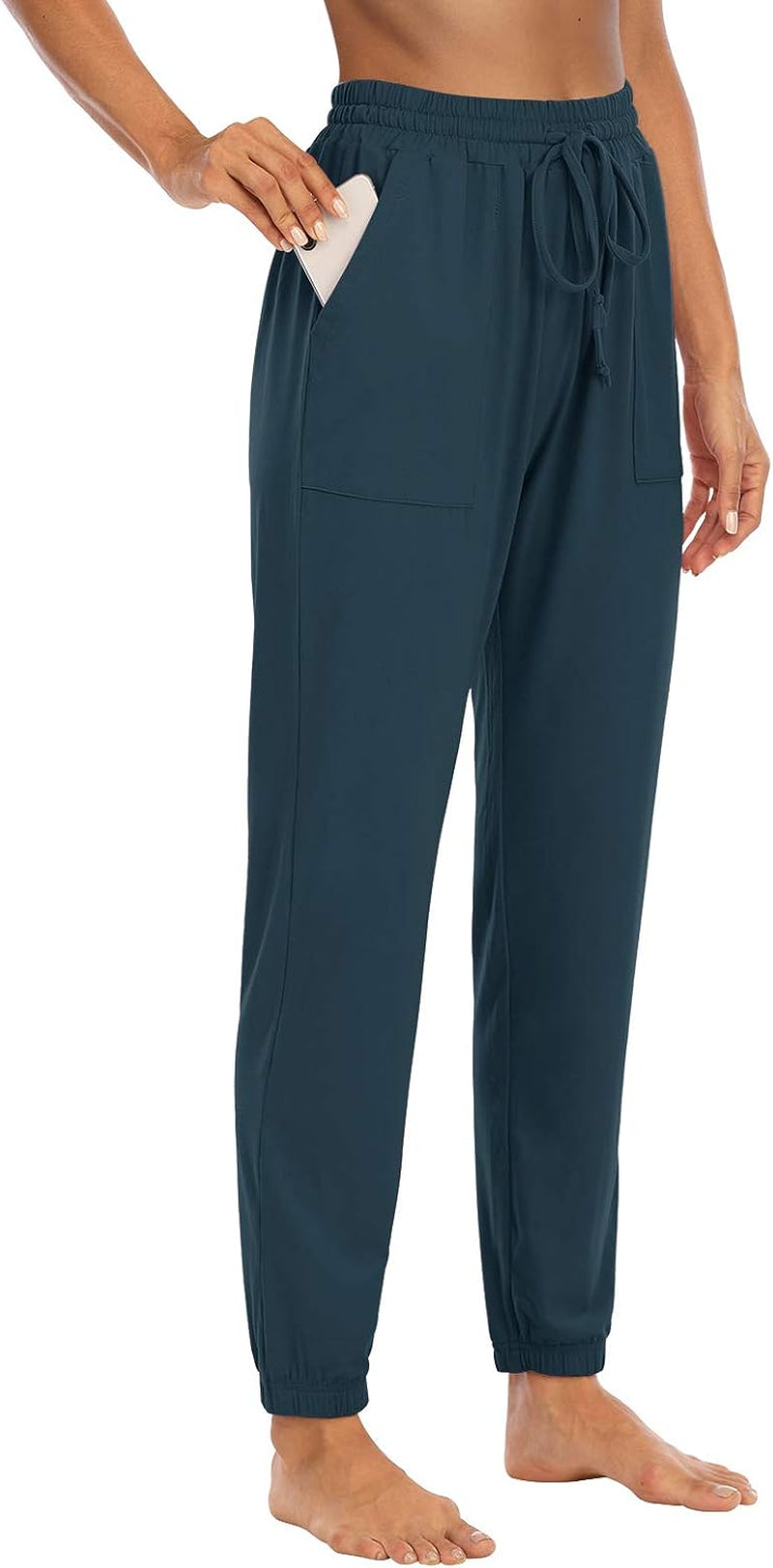 Womens Yoga Sweatpants Active Joggers Drawstring Comfy Harem Workout Lounge Pajamas Pants with Pockets Navy L