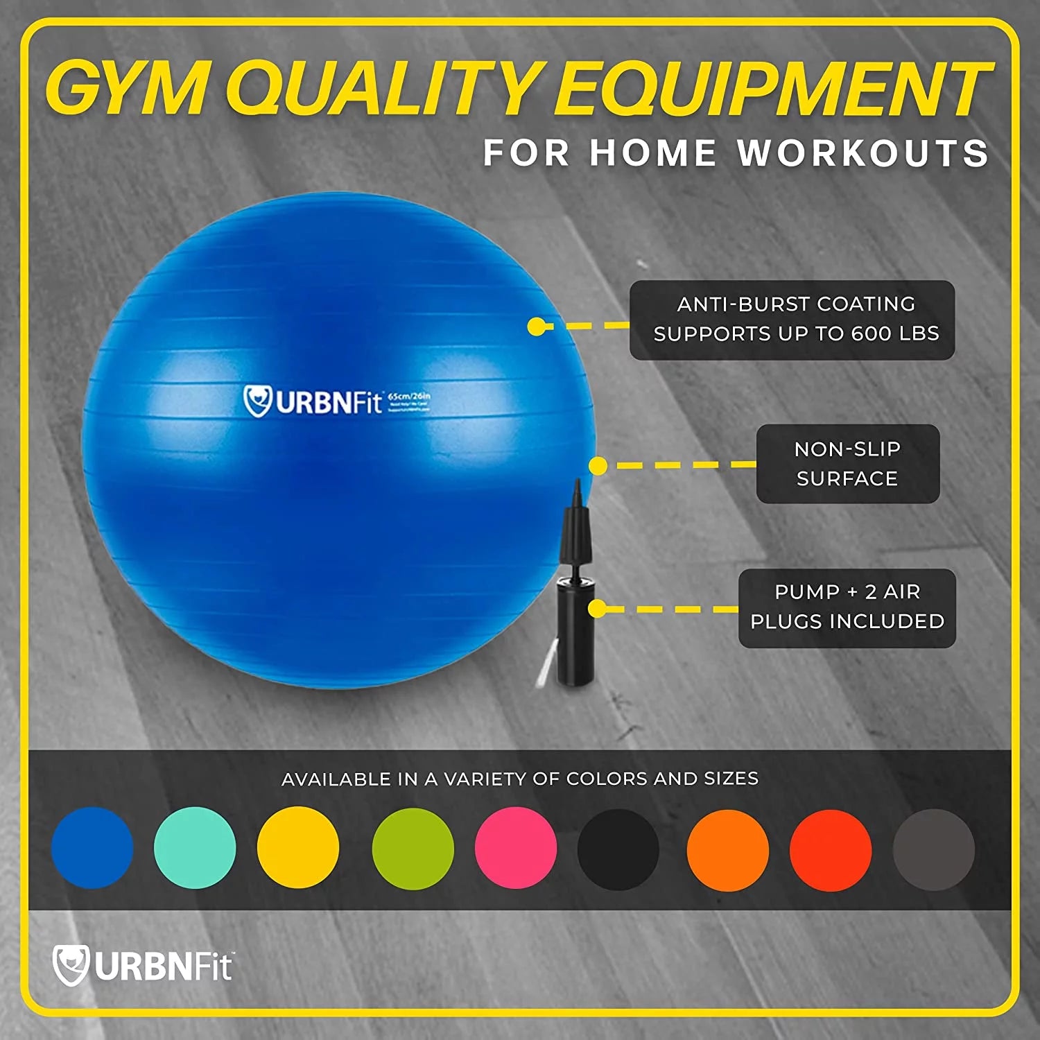 Exercise Ball with Quick-Pump - Workout Ball for Stability, Anti-Burst & Anti-Slip Balance Ball for Fitness & Yoga (Red, 65Cm)