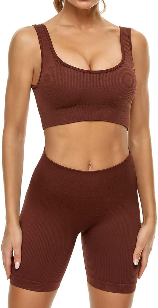 2 Piece Workout Sets for Women U-Neck Sleeveless Sports Bra High Waist Shorts Legging Tracksuits Yoga Outfits