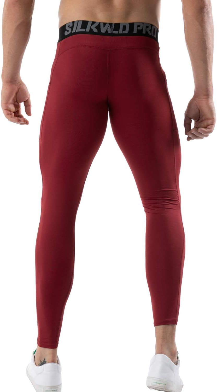 Men'S 1~3 Pack Compression Pants Pockets Cool Dry Gym Leggings Baselayer Running Tights