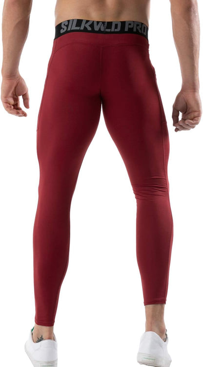 Men'S 1~3 Pack Compression Pants Pockets Cool Dry Gym Leggings Baselayer Running Tights