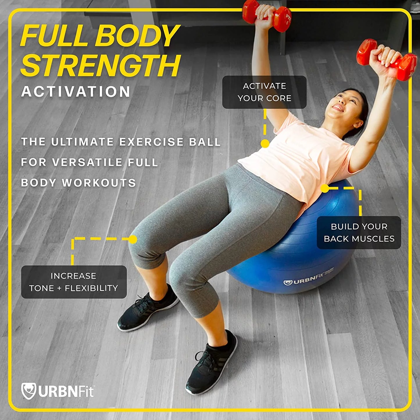 Exercise Ball with Quick-Pump - Workout Ball for Stability, Anti-Burst & Anti-Slip Balance Ball for Fitness & Yoga (Red, 65Cm)