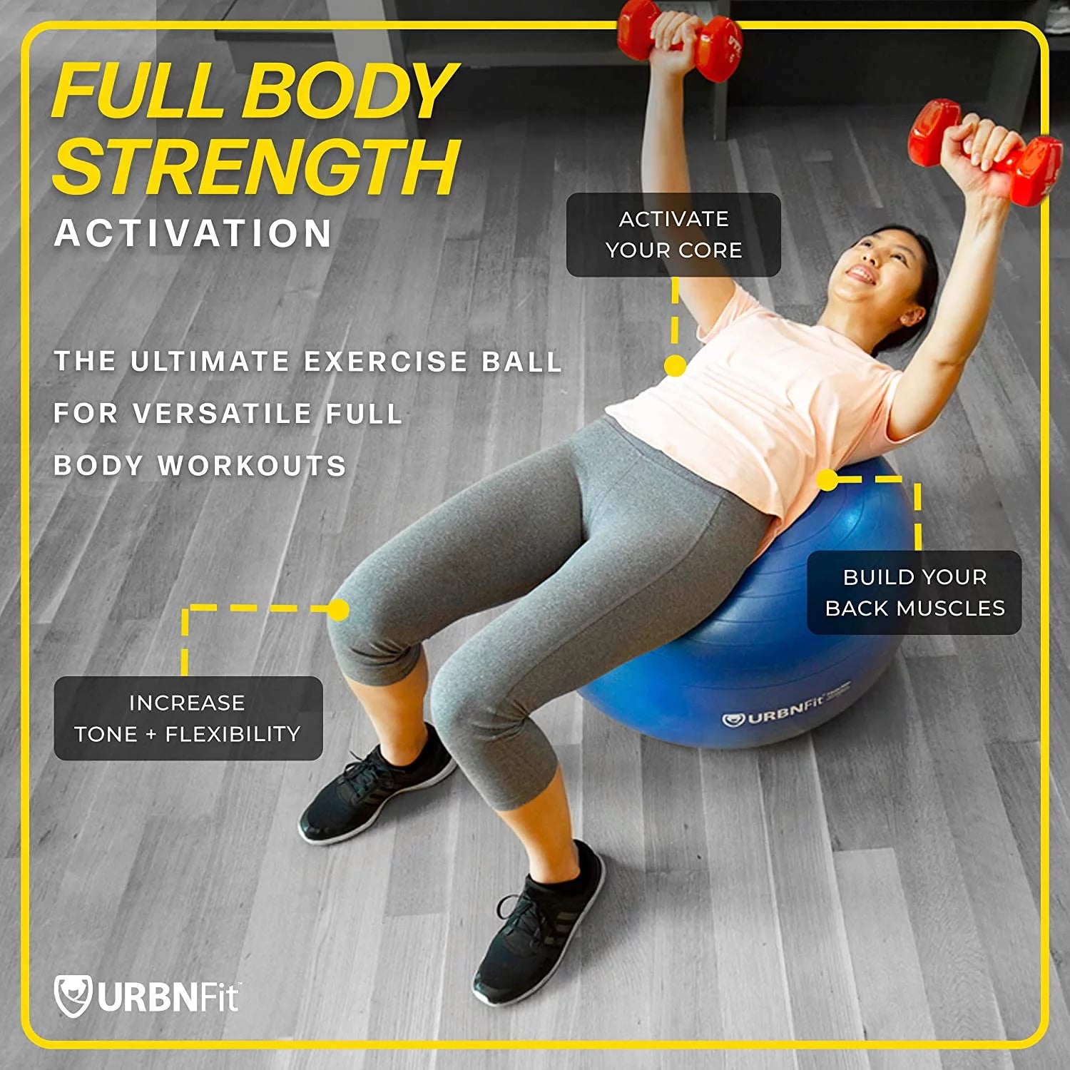 Exercise Ball with Quick-Pump - Workout Ball for Stability, Anti-Burst & Anti-Slip Balance Ball for Fitness & Yoga (Red, 65Cm)