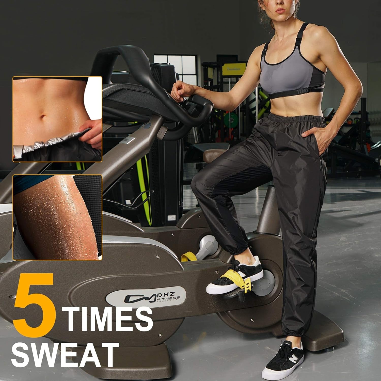 Sauna Pants for Women High Waist Neoprene-Free Hot Thermo Sweat Workout Fitness Training Exercise Pants Body Shaper (Black, Medium)